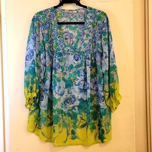 Sheer Floral Top with 3/4 Sleeves